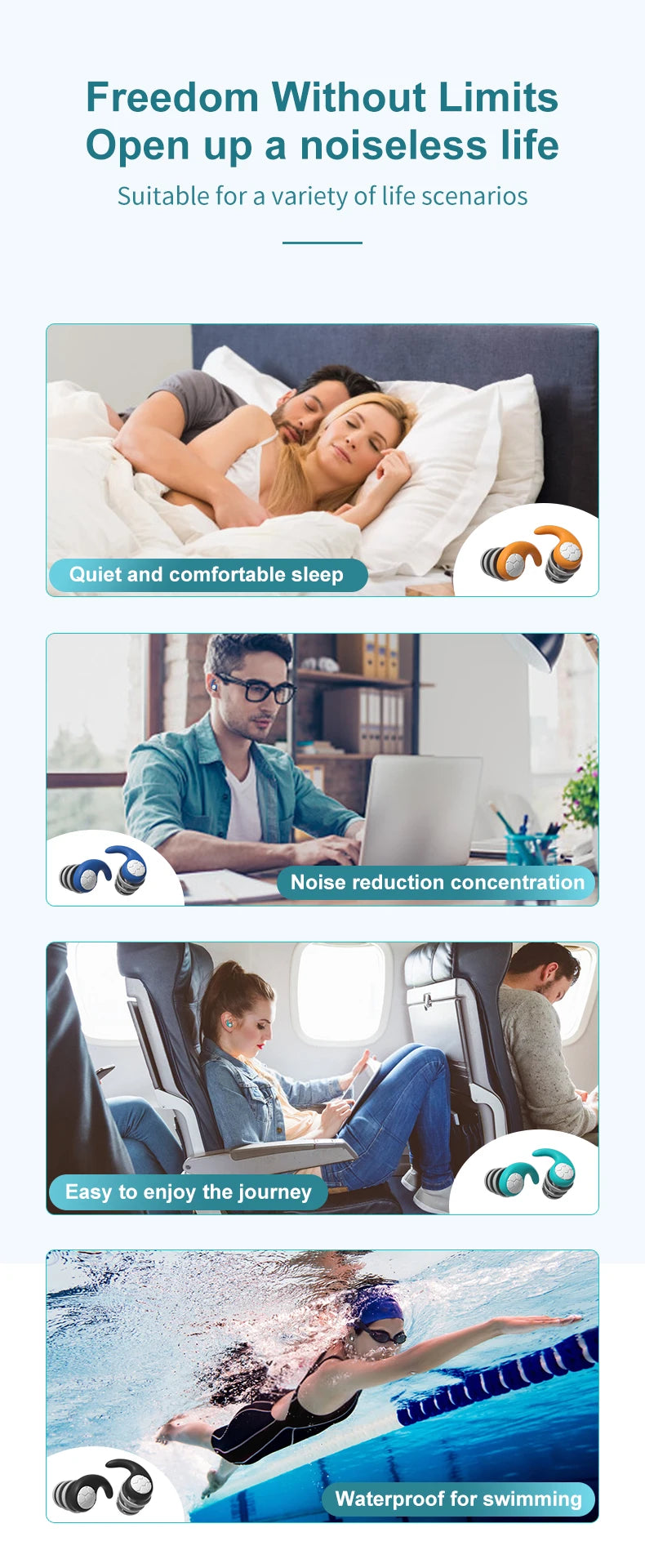 Waterproof Noise Reduction Earplugs – Sleep & Work Ear Protection for Travel, Anti-Noise Earplugs