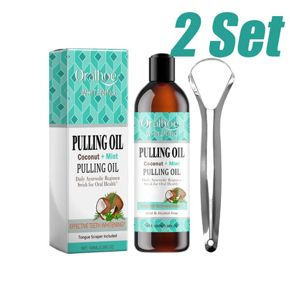 Coconut Mint Oil Pulling Mouthwash Kit - Fresh Breath Oral Care Set with Tongue Scraper for Daily Hygiene