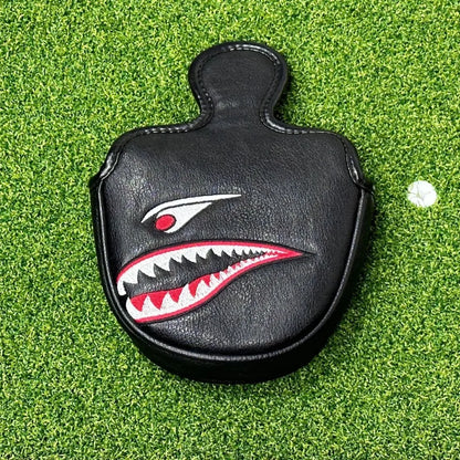 Black PU Shark Embroidery Golf Club Mallet Putter Head Cover – Magnetic Closure for Protection