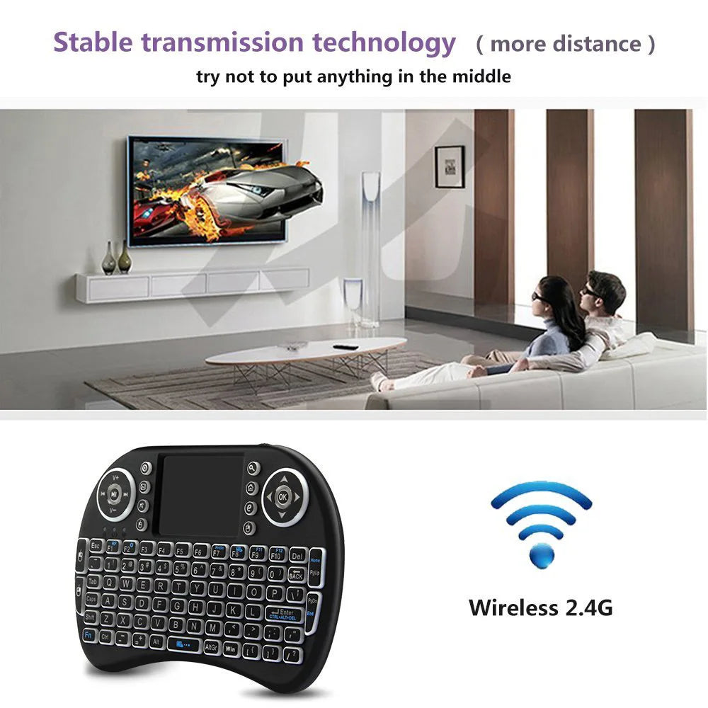 2.4G Air Mouse Remote — Colorful Backlight Touchpad Keyboard for Android TV Box & PC I8 Mini Wireless