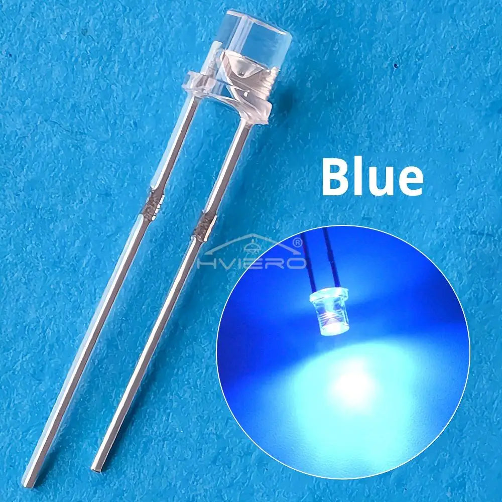 100x 3mm Flat Head LED Bulbs - Bright Wide Angle Light Emitting Diodes for DIY Electronics & Decorations