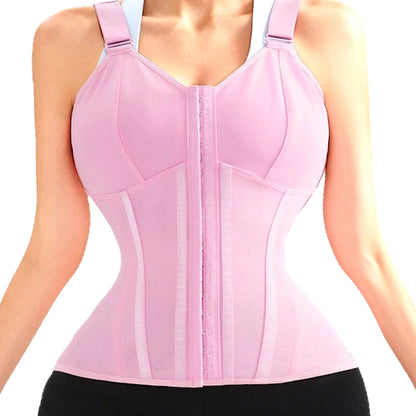 Double Compression Waist Trainer Corset – 17 Steel Bone Body Shaper Vest Bra, Flat Belly Slimming Fajas Colombianas
