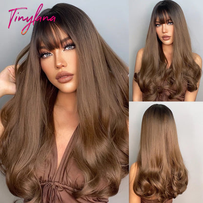 Long Blonde Wavy Synthetic Wig with Bangs – Lolita Cosplay & Halloween Heat-Resistant Wig for Women