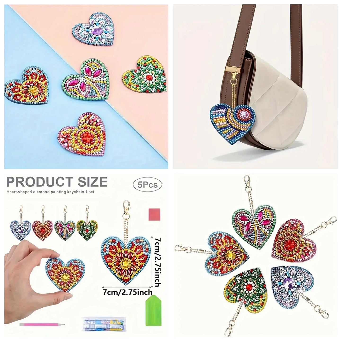 6pcs DIY Diamond Art Keychain Set - Double Sided Butterfly & Heart Crystal Rhinestone Painting Kits for Adults Crafting