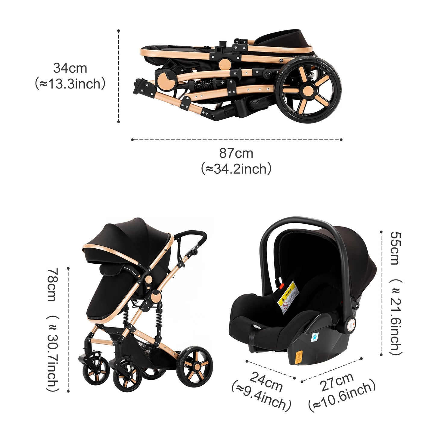 High-Quality 3-in-1 Newborn Baby Stroller — Lightweight Folding Cart with Comfort Seat & ISOFIX Safety
