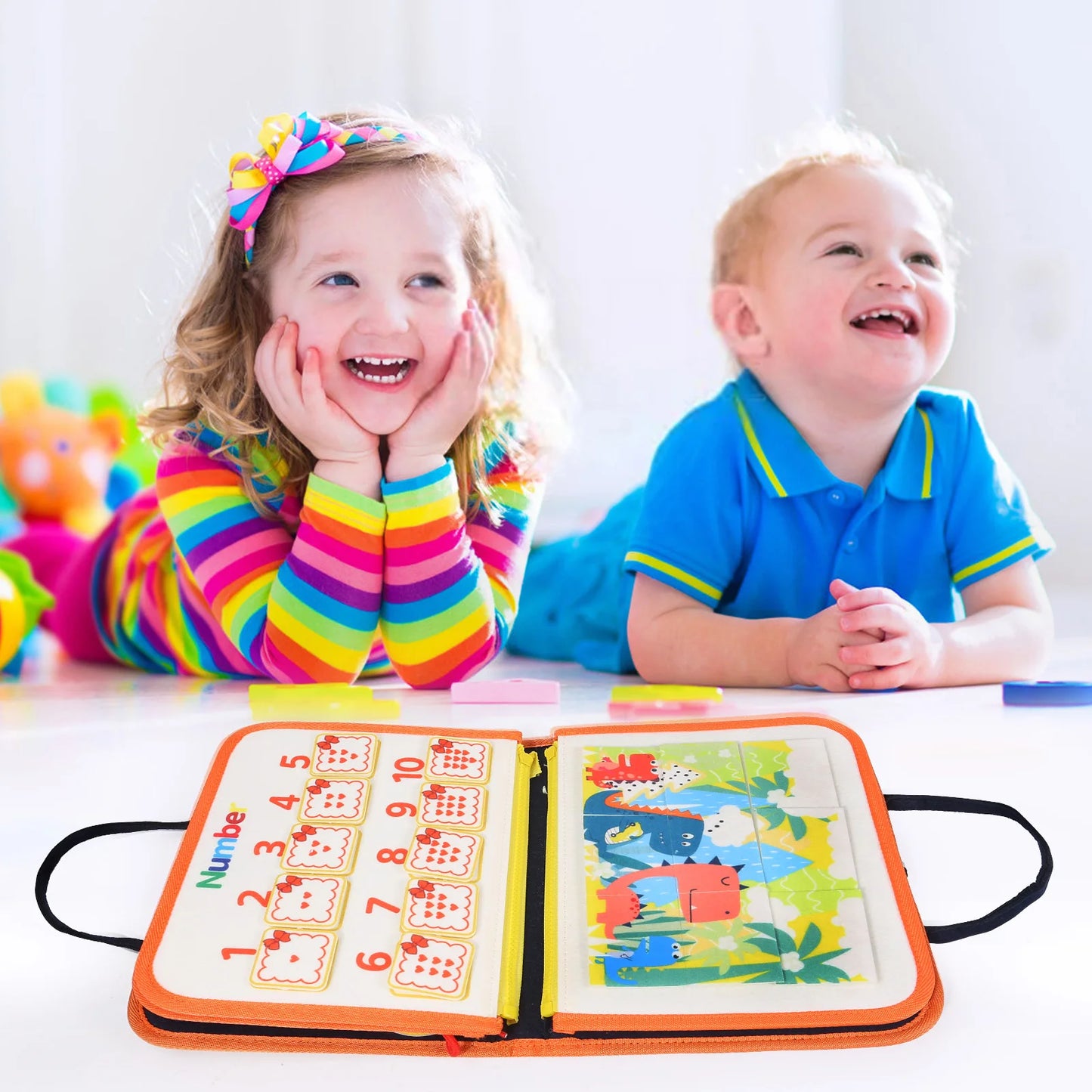 TUNJILOOL Montessori Busy Board – Early Educational Toy for Toddlers, Felt Cloth Story Book, 3D Shape & Color Match