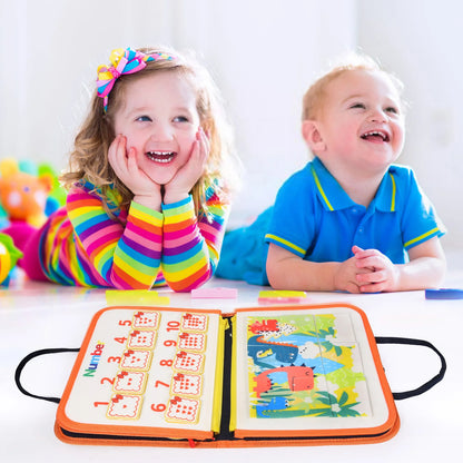 TUNJILOOL Montessori Busy Board – Early Educational Toy for Toddlers, Felt Cloth Story Book, 3D Shape & Color Match