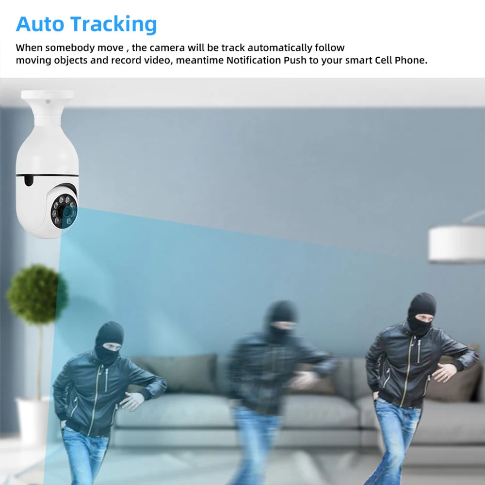 3MP WiFi E27 Bulb Camera with PTZ, 4X Digital Zoom, AI Motion Detection & Full Color Night Vision