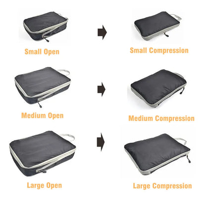 3-Piece Compressible Waterproof Nylon Packing Cubes Set – Portable Travel Storage Bags with Handbag Luggage Organizer