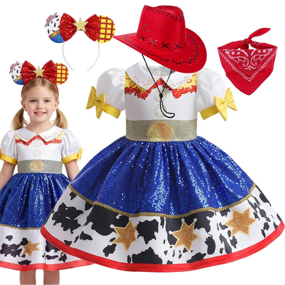 Jessie Cowgirl Costume Dress for Girls - Toy Story Inspired Halloween Cosplay Party Outfit