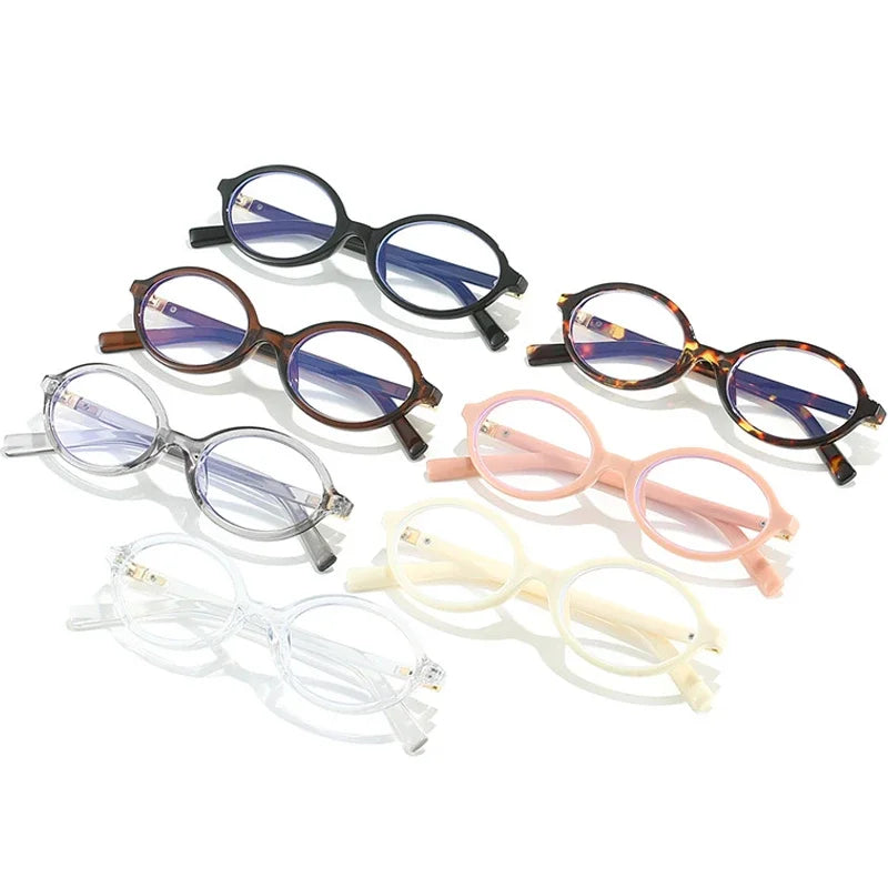 Oval Small Frame Retro Glasses for Women - Korean Plain Style Anti-Blue Light Eyewear, Ladies Optical Spectacles