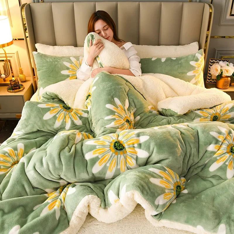 Winter Bedding Thick Quilt – Warm Flannel Fleece Comforter, Thickened Duvet Set for Cold Nights