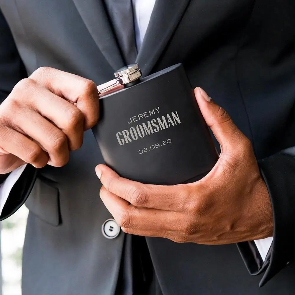 Personalized 6oz Stainless Steel Hip Flask – Engraved Gift for Best Man, Groom, Wedding with Custom Logo & Gift Box