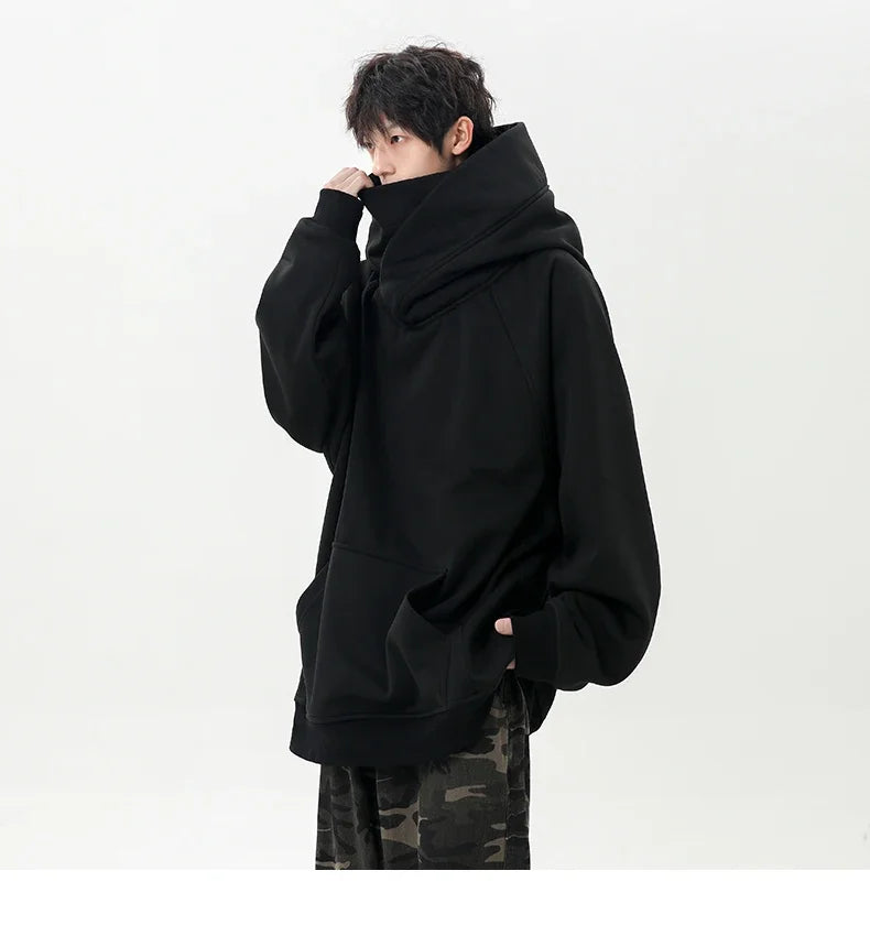 Autumn High Neck Sweatshirt for Men – Pile Collar Hoodie, Harajuku Ninja Style, Casual Sports Loose Fit Top