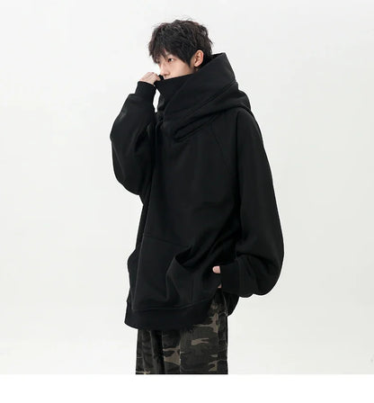 Autumn High Neck Sweatshirt for Men – Pile Collar Hoodie, Harajuku Ninja Style, Casual Sports Loose Fit Top