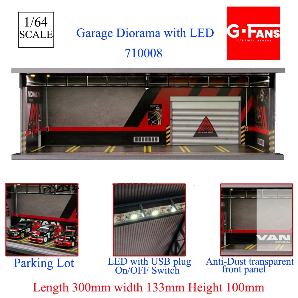 GFans 1:64 Scale Diorama Car Garage Model – LED Lighted Parking Lot DIY City Set for Collection & Display Gifts