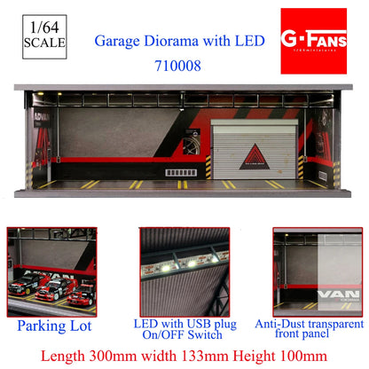 GFans 1:64 Scale Diorama Car Garage Model – LED Lighted Parking Lot DIY City Set for Collection & Display Gifts