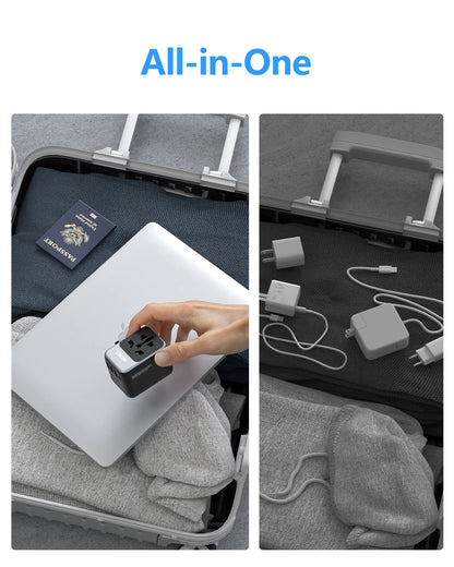 LENCENT Universal Travel Adapter with 3 USB Ports & Type-C PD Charging - EU/UK/USA/AUS Plug, All-in-One Travel Charger