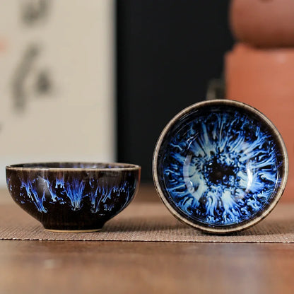 45ml Household Ceramic Teacup – Kiln Change Satin Blue Master Cup for Tea Tasting & Jianzhan Teahouse Teaware