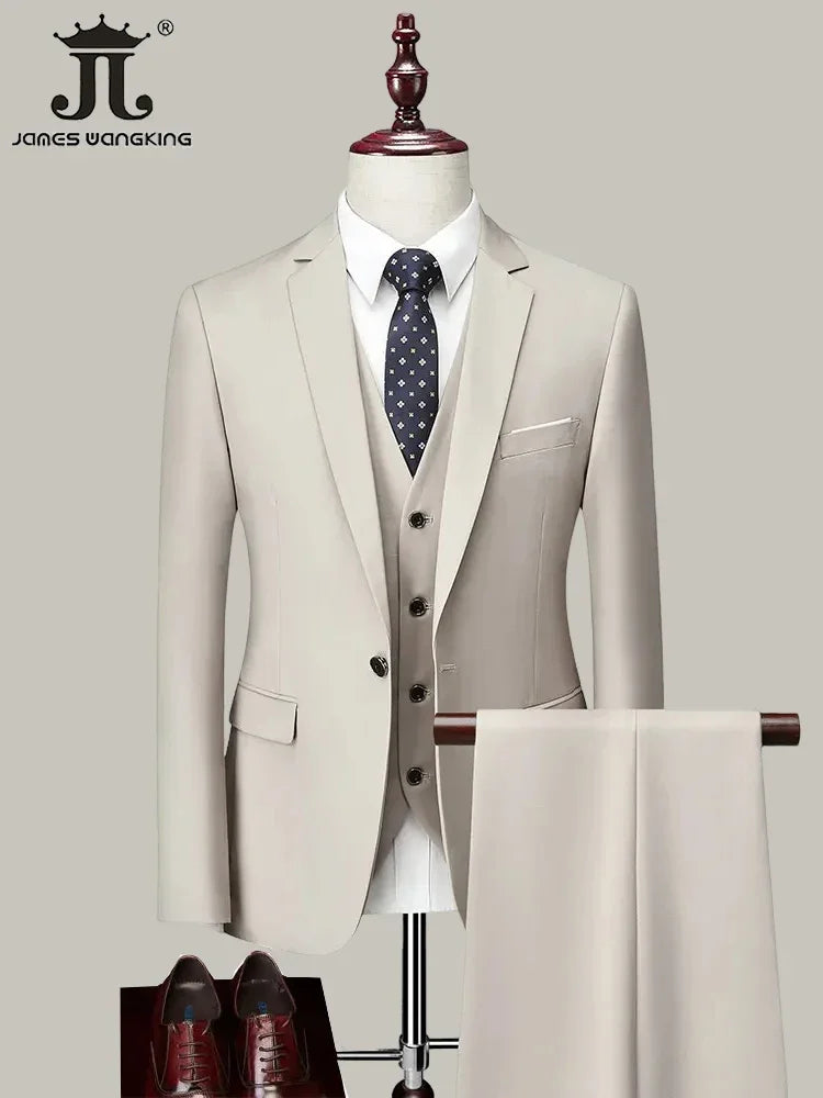 Men's 3 Piece Suit Set - Solid Color Formal Business Jacket Vest Pants Wedding Groom Party Tuxedo Outfit M-6XL