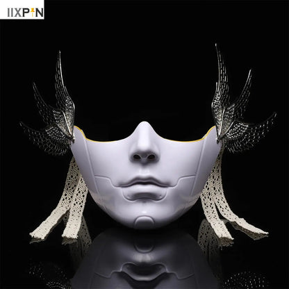 Cyberpunk Mechanical Half Face Mask — Technological Wings Mask for Men & Women, Halloween, Carnival, Dress-Up Props