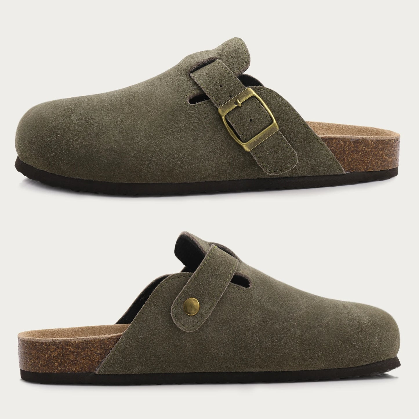Comwarm Women’s Suede Mules & Men’s Cork Insole Clogs – Arch Support Sandals for Outdoor, Beach, and Home Slides