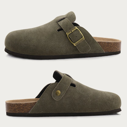 Comwarm Women’s Suede Mules & Men’s Cork Insole Clogs – Arch Support Sandals for Outdoor, Beach, and Home Slides