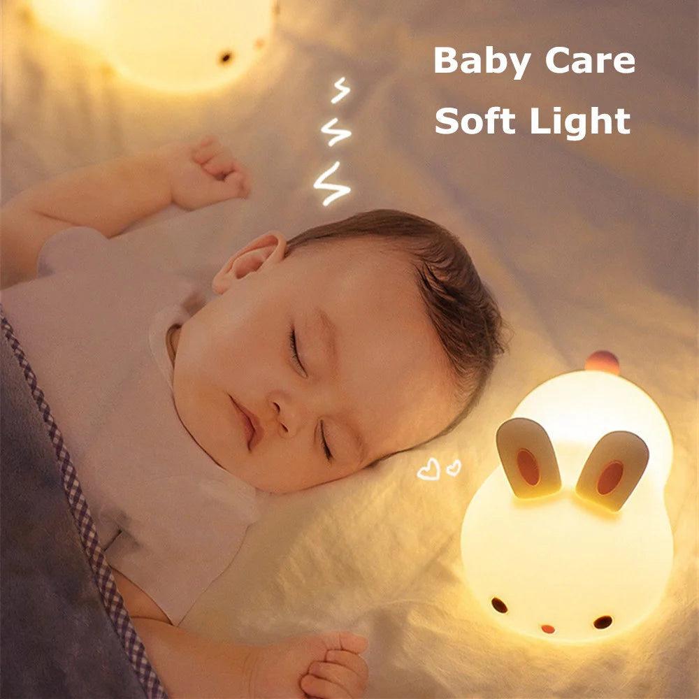 RGB Touch Sensor Rabbit Night Light – 16-Color USB Rechargeable Silicone Bunny Lamp, Kids’ Nightlight & Festival Gift