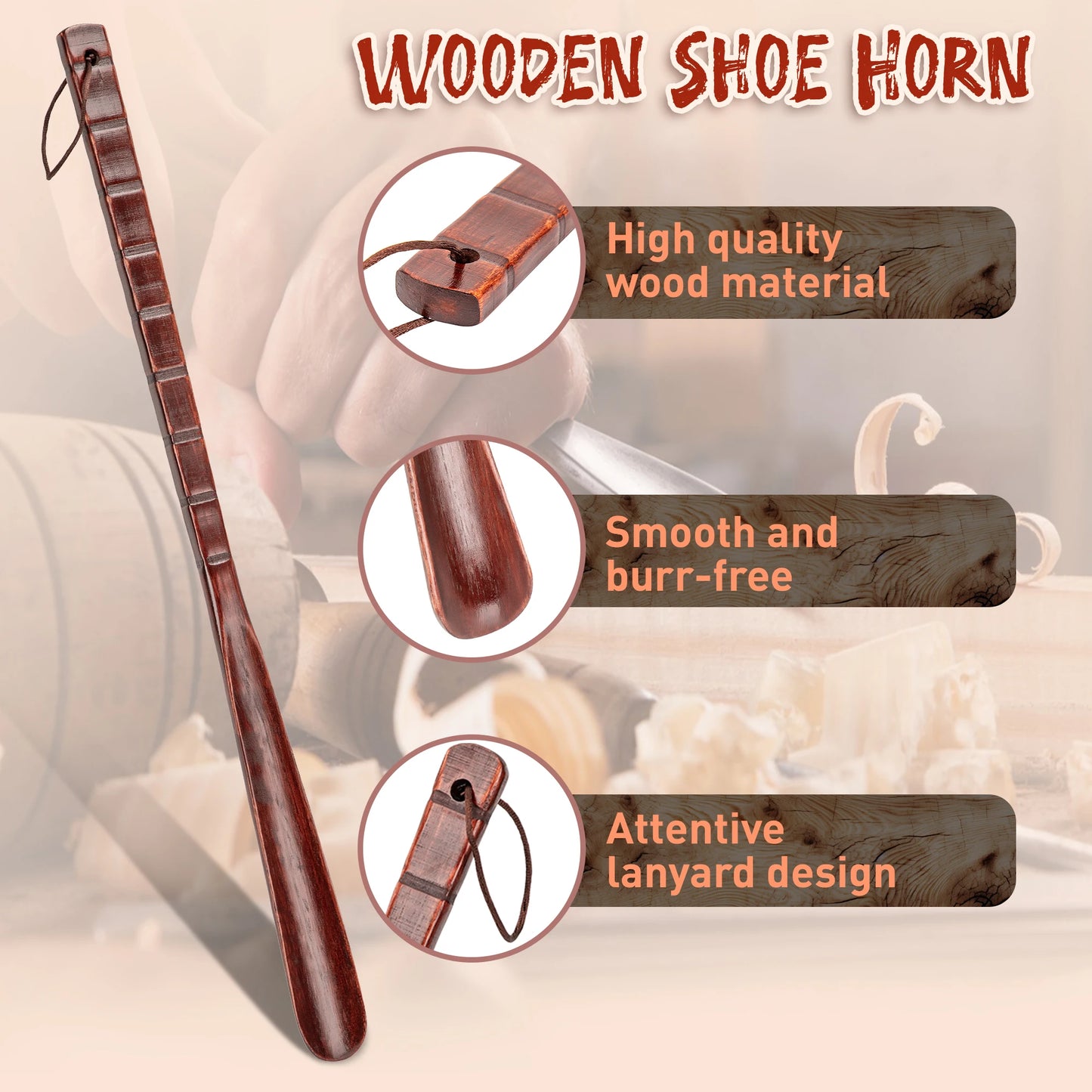 54cm Professional Wooden Shoe Horn – Durable Long Handle Shoehorn, Flexible Shoe Lifter for Seniors, Home Tool