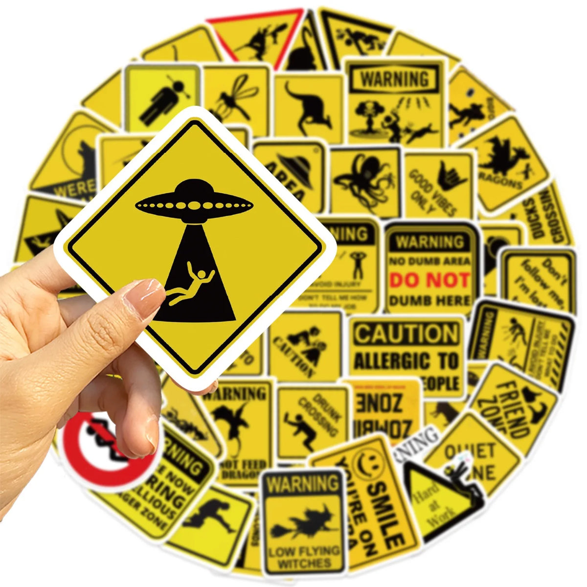 50PCS Funny Warning Sign Stickers - Waterproof Graffiti Decals for Laptops, Phones, Luggage and More