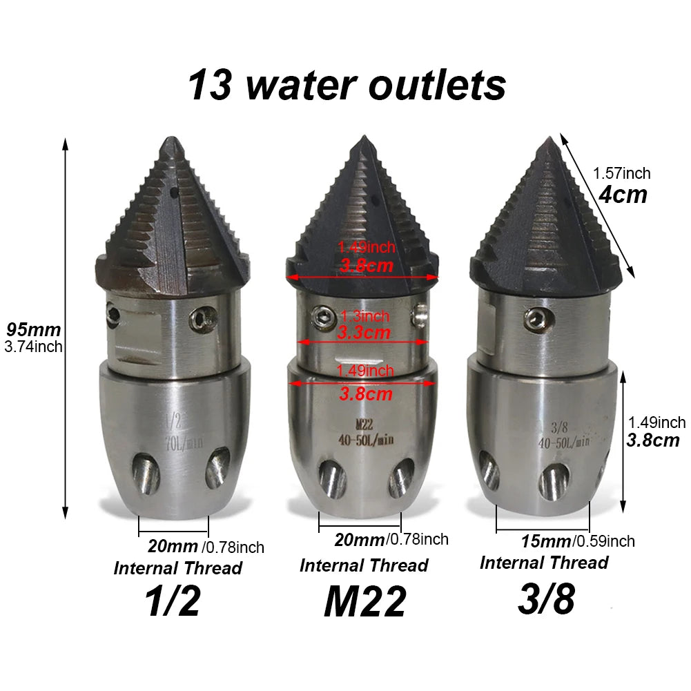 High Pressure Rotating Nozzle 1/2 M22 & 3/8 – Sewer & Sludge Cleaning Water Gun Nozzle for Pressure Washing