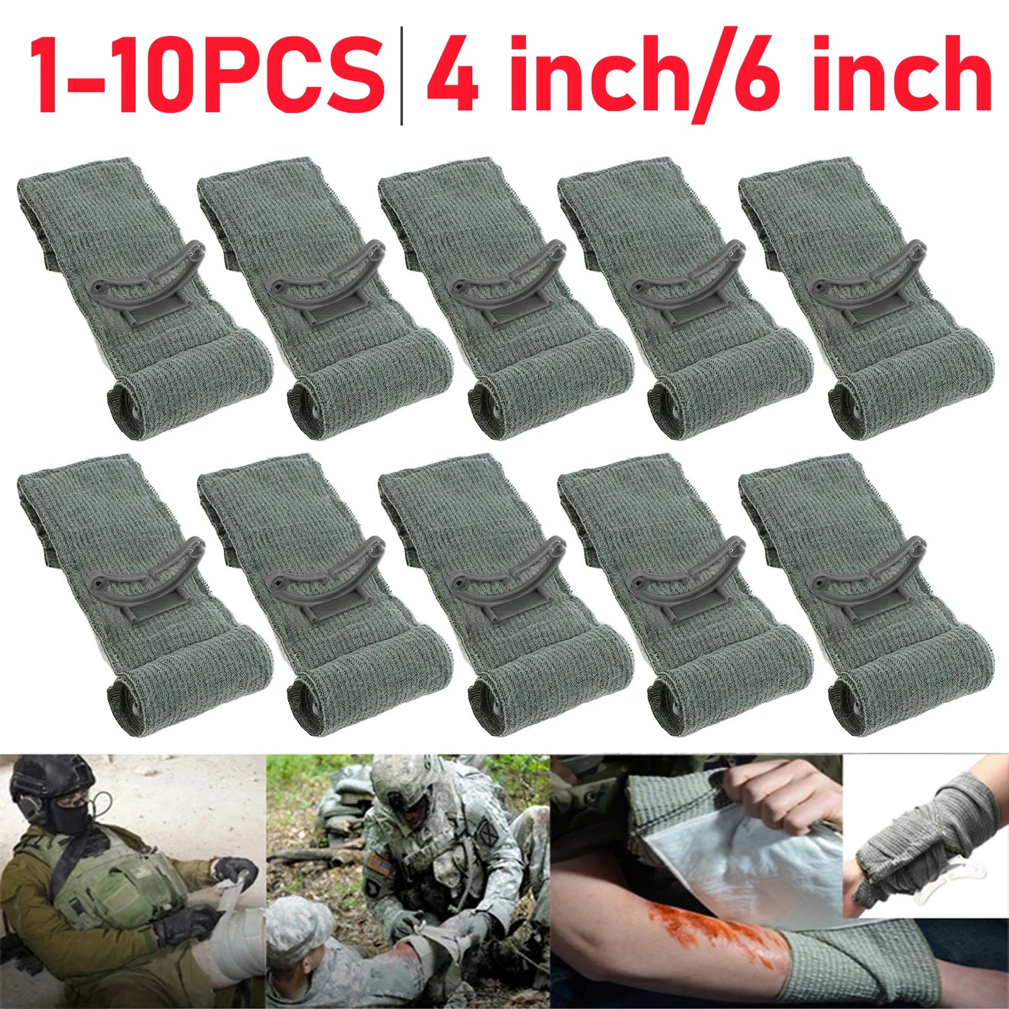 4/6 Inch Israeli Emergency Bandage — Traumatic Hemostatic Compression Dressing for First Aid, Tactical & IFAK Use