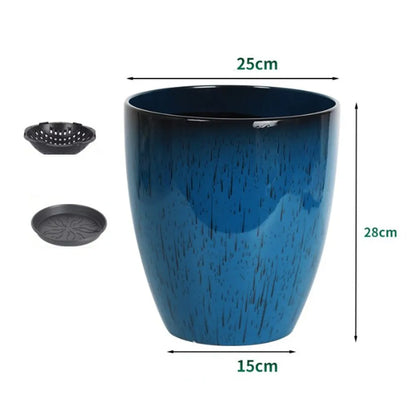 Compact Ceramic Plant Pot with Drainage Tray - Breathable Earthenware Planter for Patio & Home Plants