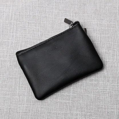 Leather Mini Coin Purse – Unisex Retro Handmade Cowhide Small Wallet with Zipper & Key Case