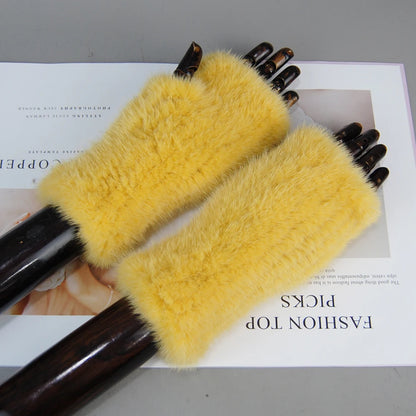 Women’s Winter Mink Fur Gloves – 100% Natural Fingerless Knitted Mittens for Warmth