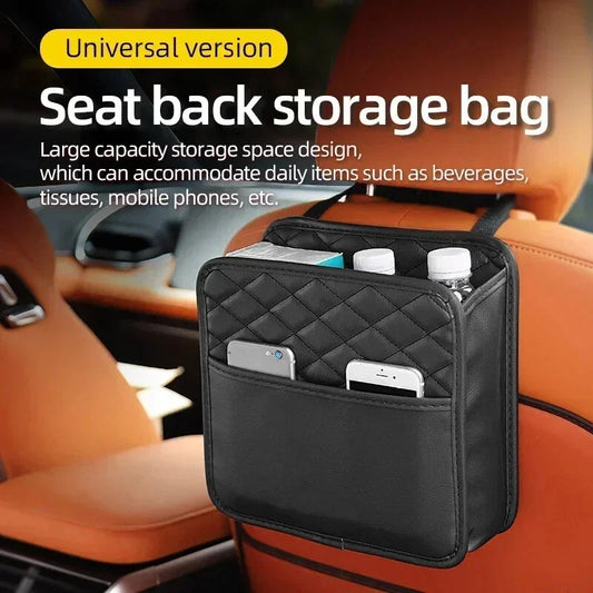 Multifunctional Car Seat Storage Bag – Leather Auto Organizer & Trash Bag Universal Fit for Most Car Models, Car Interior Storage Solution