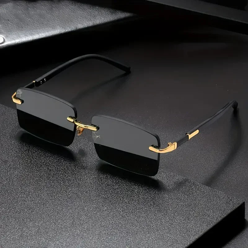 Rimless Rectangle Sunglasses – Unisex Small Square Fashion Shades, Lightweight UV Protection for Summer Travel