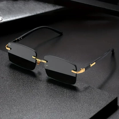 Rimless Rectangle Sunglasses – Unisex Small Square Fashion Shades, Lightweight UV Protection for Summer Travel