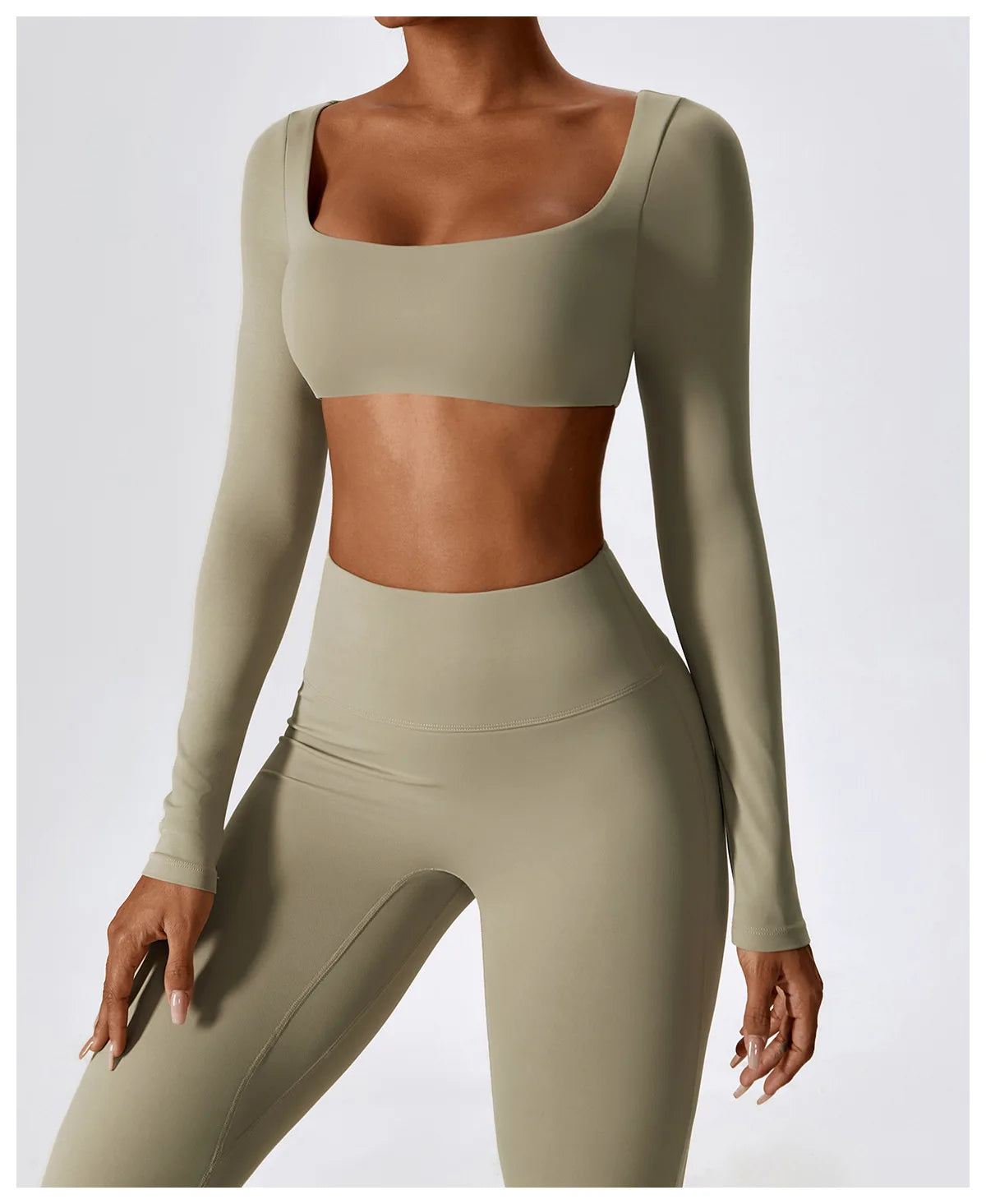 2PCS Seamless Women’s Yoga Set – Long Sleeve Crop Top & Leggings Workout Outfit, Athletic Gym Sportswear
