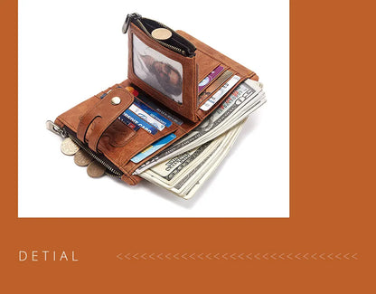 Fashion Women’s Leather Wallet — Genuine Leather Clutch with Hasp & Double Zipper, Short Coin Pocket and ID Card Holder Purse