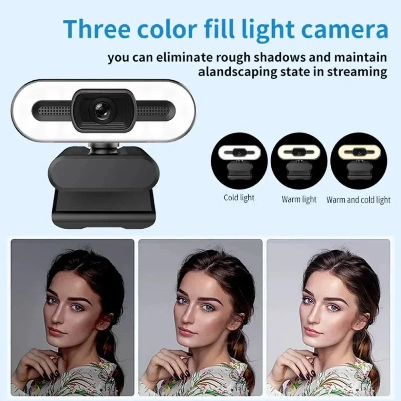 Portable Full HD Webcam – 1080P/2K/4K Autofocus PC & Laptop Camera with Microphone, Flexible Live Streaming and Broadcast Light