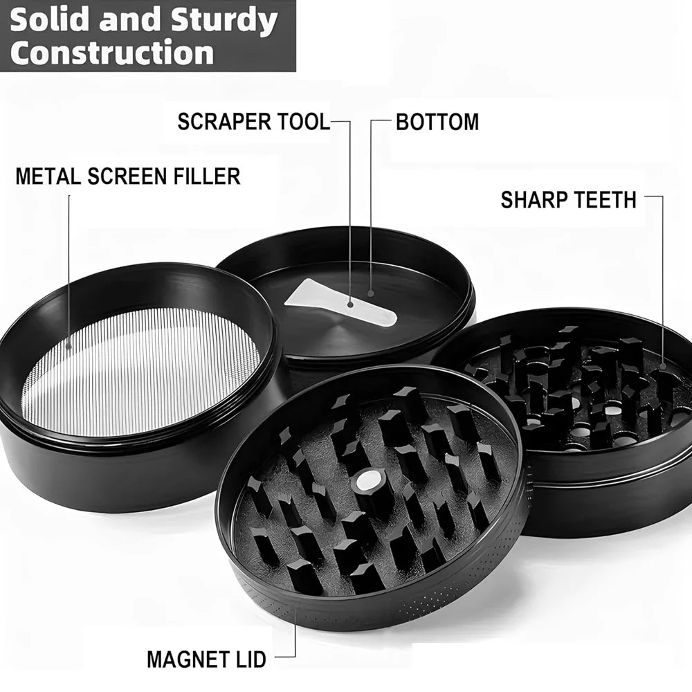 2.5" (63mm) 4-Layer Metal Herb Grinder — Zinc Alloy Tobacco & Spice Crusher for Smoking Accessories