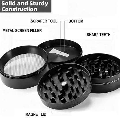 2.5" (63mm) 4-Layer Metal Herb Grinder — Zinc Alloy Tobacco & Spice Crusher for Smoking Accessories