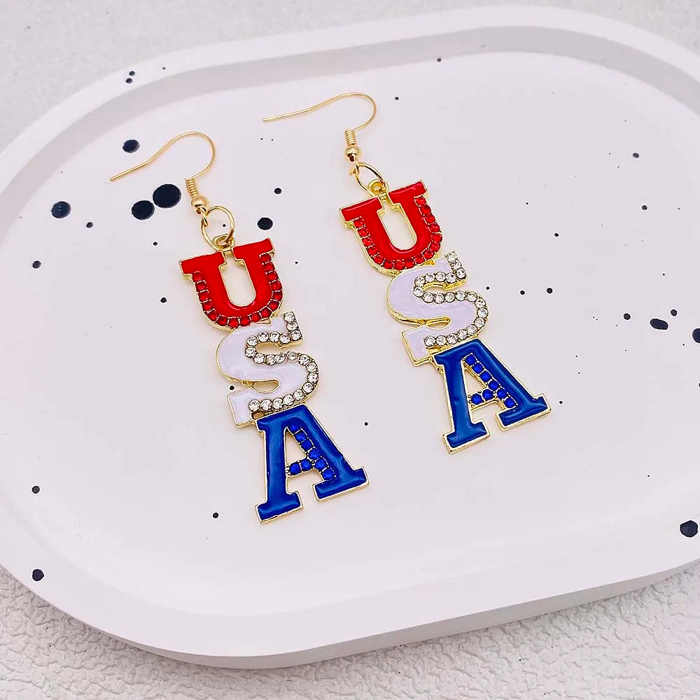 USA Flag Hat Wing Charms Earrings - Patriotic 4th of July Rainbow Flag Dangle Jewelry for Women & Girls