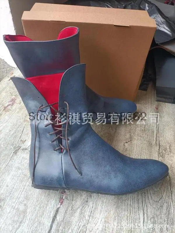 Men’s Medieval PU Leather Ankle Boots - Victorian Renaissance Knight LARP Cosplay Shoes