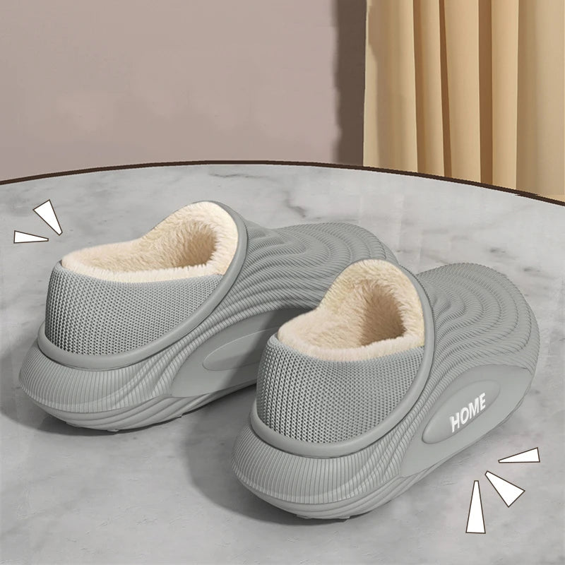 Warm Plush EVA Slippers for Men & Women – Waterproof Non-Slip Winter Platform Indoor/Outdoor Furry Home Slippers Casual Comfort Shoes
