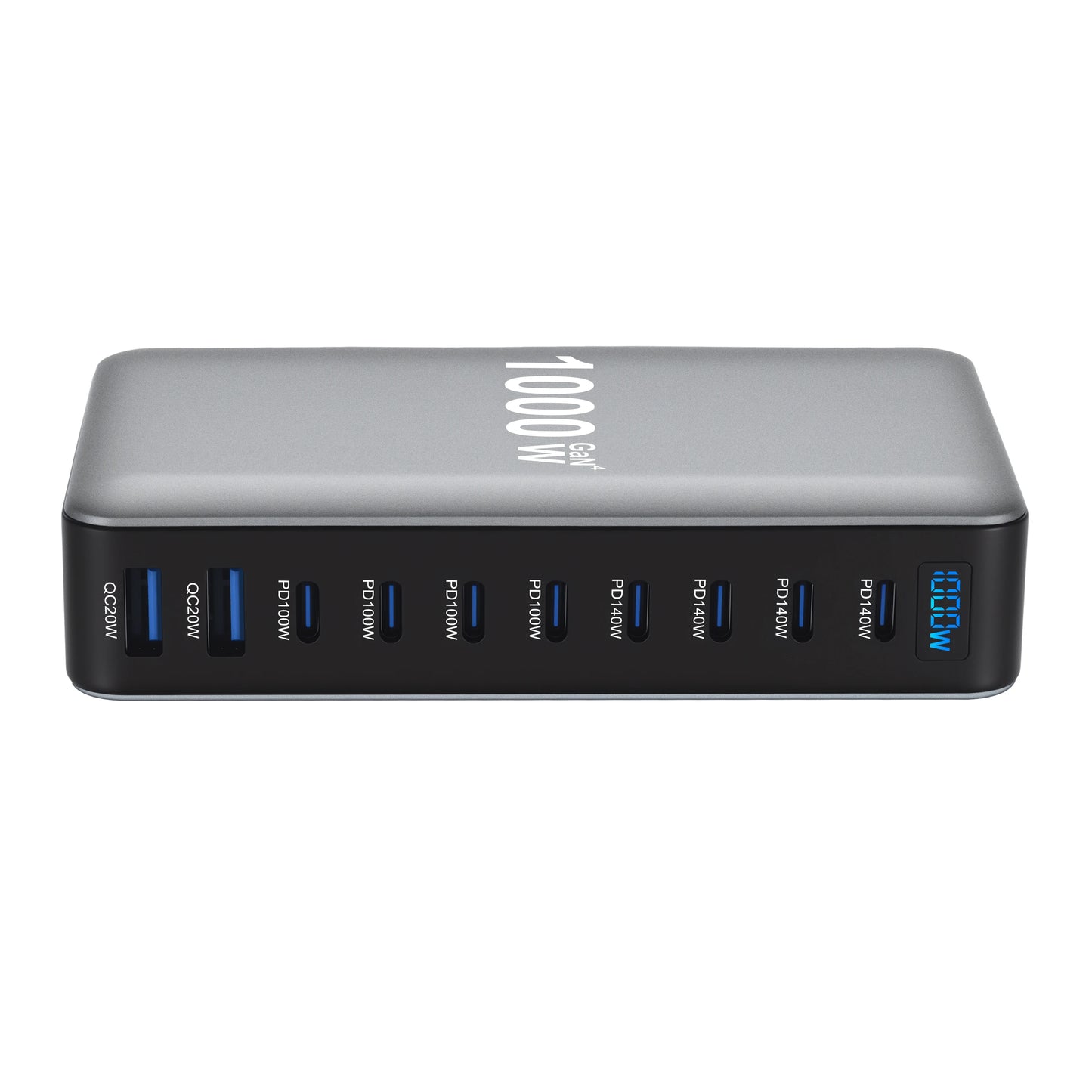 1000W 10-Port GaN Desktop Charger – 140W PD Fast Charging for MacBook Pro, 100W for Phone & Tablet, Multi-Port USB Hub Station
