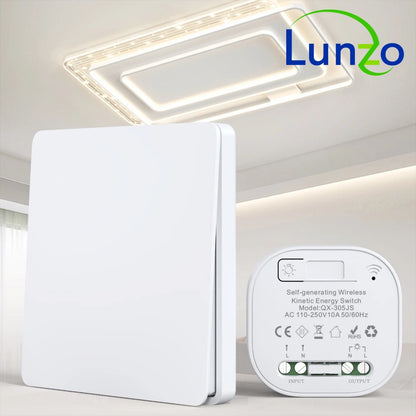 Lunzo RF 433 Self-Powered Wireless Light Switch – 1 Gang, No Battery, Waterproof Remote Control