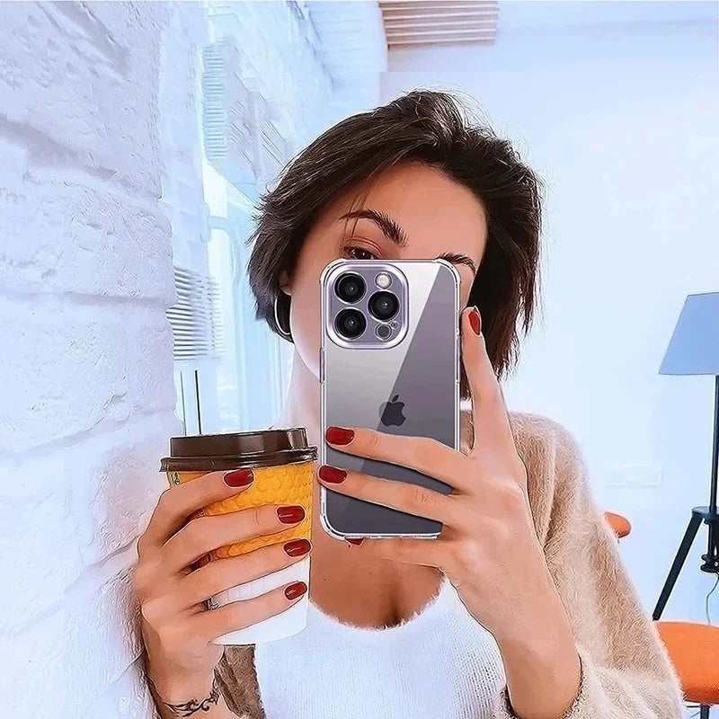 Shockproof Clear Silicone Phone Case – Lens Protection Back Cover for iPhone 11, 12, 13, 14, 15, 16, 17 Pro, Pro Max, Mini, XS, XR