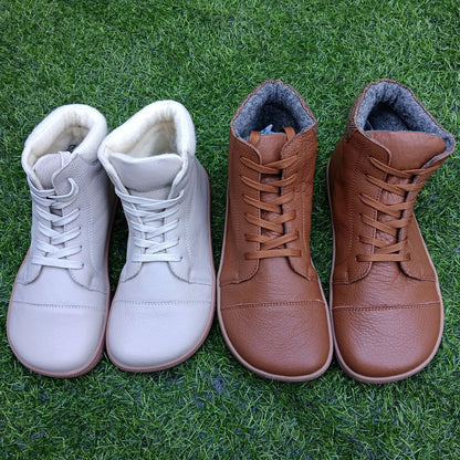 Barefoot Genuine Leather Boots with Wool Lining – Zero Drop, Wide Toe Box for Men & Women